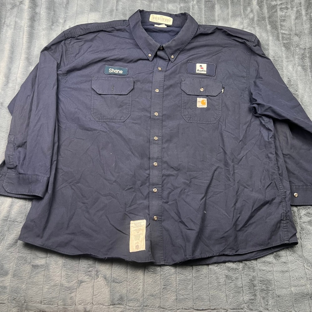 Carhartt FR Flame Resistant Work Shirt Mens 5XL Navy Blue Button Up 392-20